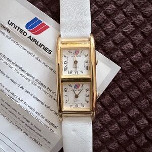 United Airlines Rare Vintage  Gold and White Dual Dial Watch